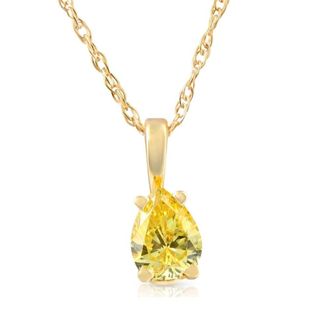 Pompeii3 1/4Ct Canary Yellow Pear Diamond Lab Grown Pendant 14k Yellow Gold Necklace