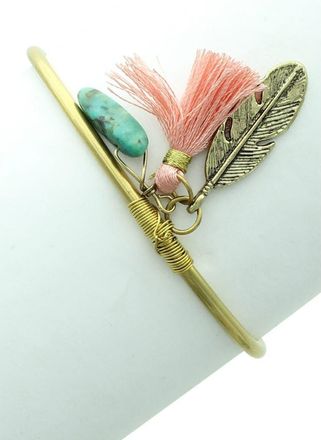 Olivia Welles FEATHER AND TASSEL CHARM CUFF in Burnished Gold /Turquoise at Nordstrom Rack