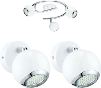Loops Ceiling Spot Light & 2x Matching Wall Lights White Chrome Round Adjustable Lamp