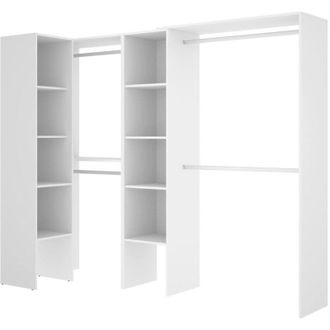 Dmora Guardaroba Quadro, Struttura per cabina armadio angolare, Mobile appendiabiti aperto ad angolo, 228x79h187 cm, Bianco, con imballo rinforzato - Dmora