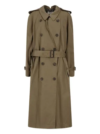Maison Margiela Green Double-Breasted Folded Collar Cotton Trench Coat