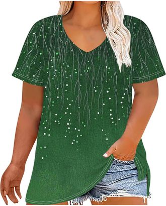 Generic Blouses for Women UK Funny T Shirts for Women Summer Casual Short Sleeve V Neck Plus Size Boho Tops Loose Fit Blouse Tees Fashion Pullover Dark Blue W