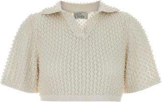 Giuseppe Di Morabito Cropped Pearl Polo Top - Dames - V-hals truien - Wit - XS - Polyester - Truien & Vesten