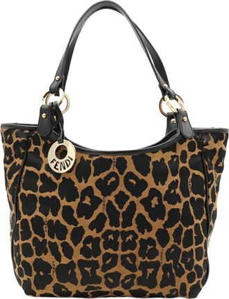 Fendi Black Brown Canvas Leather Shoulder Bag Tote Bag (Pre-Owned)