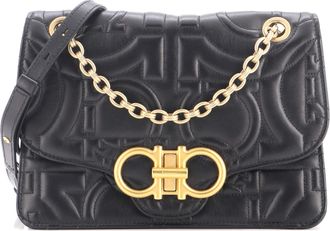 Ferragamo Gancini Turnlock Flap Bag Gancini Quilted Leather Medium