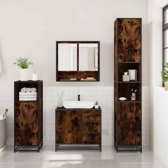 Berkfield Home Durable 3 Piece Bathroom Furniture Set Smoked Oak Engineered Wood in Brown