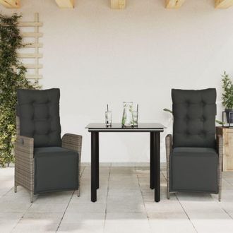 vidaXL Vidaxl - Set Comedor De Jard&iacute;n 3 Piezas Con Cojines Rat&aacute;n Sint&eacute;tico Gris