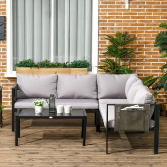 OUTSUNNY 4 Piece Garden Furniture Set w/ Breathable Mesh Pocket in Light Grey