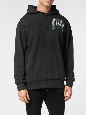 Philipp Plein Cotton Hoodie with Rhinestone Logo and Dropped Shoulders