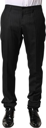 Dolce & Gabbana Mens Pinstriped Wool Trousers Black