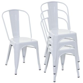 Hhg Hhg - Juego De 4 Sillas 791, Silla Bistro Apilable, Metal Dise&ntilde;o Industrial Apilable, Blanco