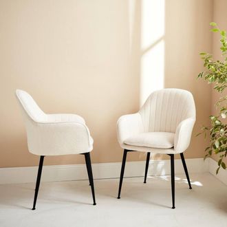 Sweeek Pair Of Boucle Fabric Accent Chairs With Metal Legs in White