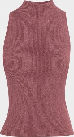 Brunello Cucinelli Metallic Cashmere Rib Knit Tank Top