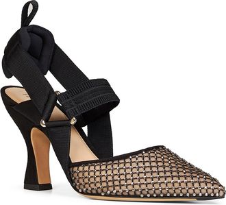 Fendi Womens Slingback Pumps Colibr&igrave; Black Mesh & Suede Silk High Heel Shoes
