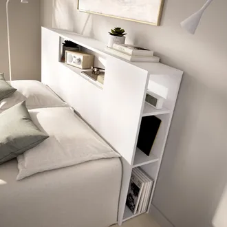 Dmora Testiera Letto Bonner, Vani Libreria, Piazza E Mezza, Matrimoniale, 23x157 Cm Bianco
