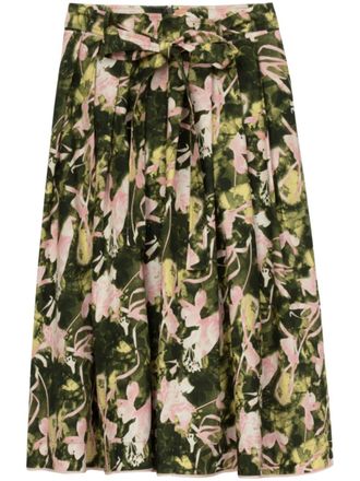 3.1 Phillip Lim Floating Iris belted cotton skirt - Green
