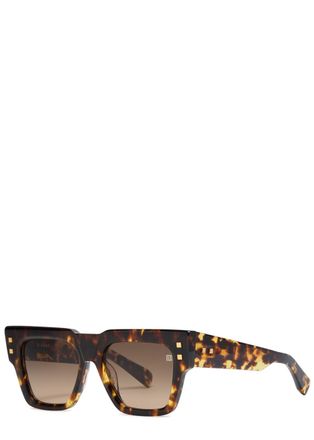 Balmain B-army Rectangle-frame Sunglasses - Brown Havana - One Size