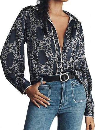 Hutch Kodie Top Silky Blouse In Navy Print