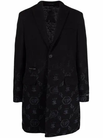 Philipp Plein monogram jacquard coat - Black