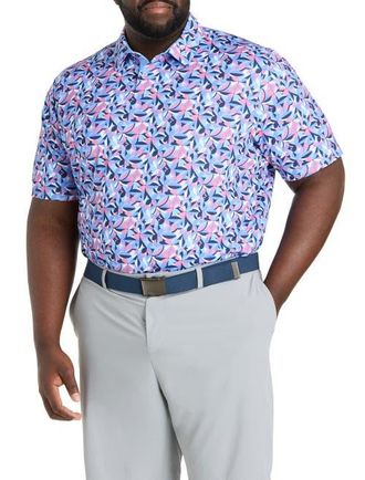 Callaway Big & Tall Dogwood Floral Geometric Polo Shirt in Vista Blue at Nordstrom, Size Xx-Large