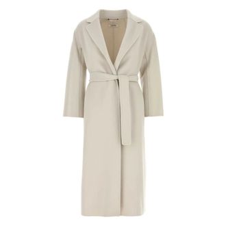 Max Mara Belted Coats, female, Beige, Size: XS Wool Coat with Kimono Sleeves