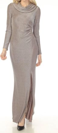 Joseph Ribkoff Shimmery Cowl Neck Maxi Evening Dress In Taupe