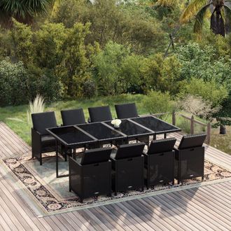 vidaXL Set De Comedor De Jard&iacute;n 9 Pzas Y Cojines Rat&aacute;n Sint&eacute;tico Negro Vidaxl