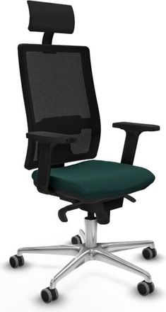 Piqueras y Crespo Piqueras Y Crespo - Horna sincro malla negra similpiel verde botella brazos 2D base aluminio cabecero fijo ruedas 65mm engomadas