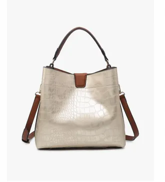 Jen & Co. Womens Tati Satchel Bag In Croc Champagne