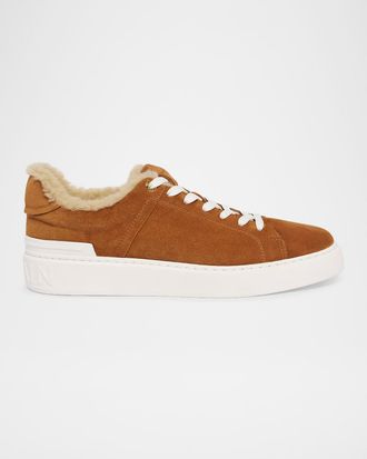 Balmain Men & apos;s Court Shearling-Lined Suede Sneakers