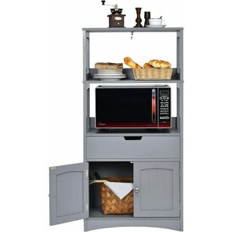 Costway Costway - Armadietto del bagno con cassetto e mensola, armadio con 2 mensole aperte e 2 ante, armadietto per cucina, ingresso, salone e camera da