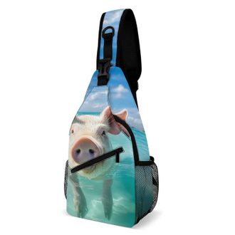 Generic Swimming Pigs Unisex Shoulder Bags Casual Crossbody Chest Bag Sling Backpack for Hiking Cycling Travel