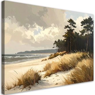 Feeby Cuadro En Lienzo, Vista De Dunas De Playa Y Mar Imitaci&oacute;n Pintura, 120x80