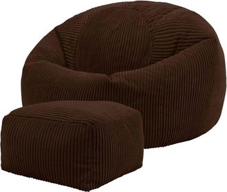 Icon Brand Puf con reposapi&eacute;s cuadrado de pana marr&oacute;n chocolate