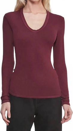 Enza Costa Rib Bold Long Sleeve U Top In Carmine