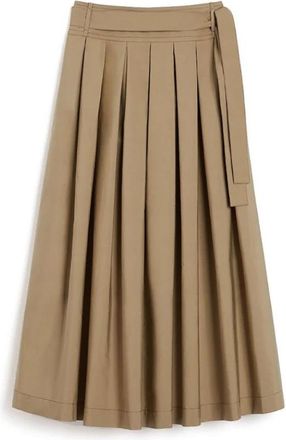 Max Mara Agiate Pleated Skirt - Dames - Midirokken - Beige - XS - Katoen - Rokken