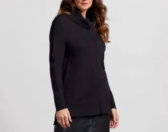 Tribal Long Sleeve Cowl Neck Sweater In Black