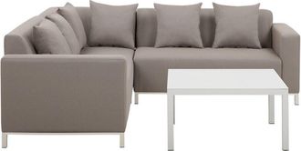 Beliani Garden Right Hand Lounge Set 5-Seater Table and Cushions Polyester Beige Belize