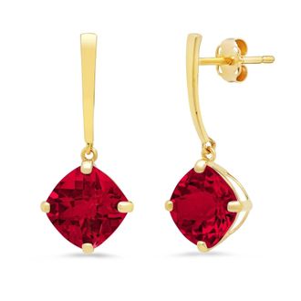 MAX + STONE 14k Yellow Gold Solitaire Cushion-Cut Gemstone Drop Earrings (8mm)