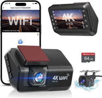 OEM C&aacute;mara De Salpicadero Para Coche, Frontal Y Trasera, 4k+1080p, Wifi, Con App, Pantalla Ips De 3, Tarjeta De Memoria De 64 Gb, Visi&oacute;n Nocturna, Monitor