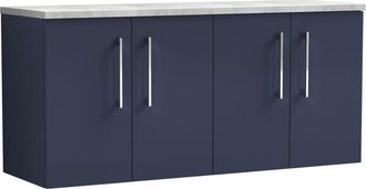 Nuie Nuie - Arno Wall Hung 4-Door Vanity Unit with Bellato Grey Worktop 1200mm Wide - Midnight Blue