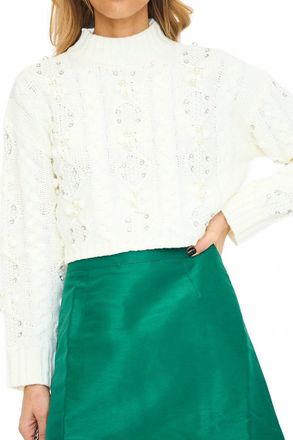 Blithe Pearl & Crystal Cable Knit Sweater Top In White