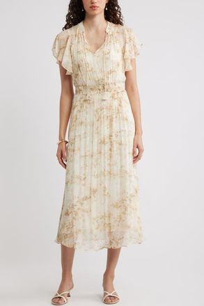 Nordstrom Crinkle Chiffon Midi Dress in Ivory- Gold Soly Floral at Nordstrom, Size Xx-Small