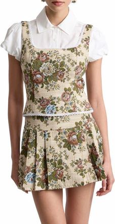 Avec Les Filles Floral Tapestry Lace Trim Shell in Taupe Floral at Nordstrom, Size X-Large