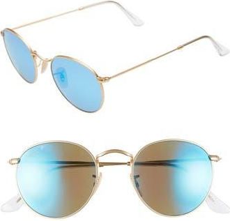 Ray-Ban 50mm Round Polarized Sunglasses in Blue Mir at Nordstrom Rack