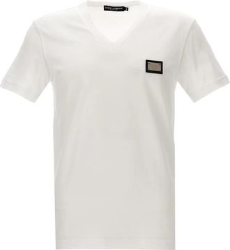 Dolce & Gabbana Katoenen T-shirt met V-hals en merklabel - Heren - T-shirts - Wit - M - Katoen - Tops