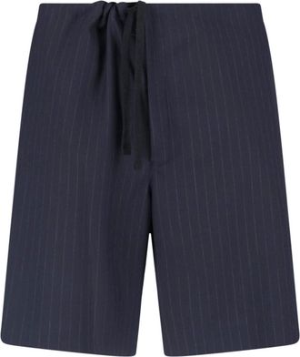 Kaptain Sunshine Navy Blue Pinstripe Mid-Rise Wool Shorts