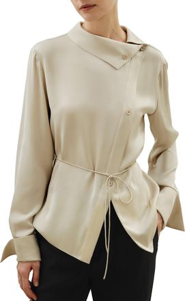 LilySilk Asymmetrical Shirt with Waist Tie