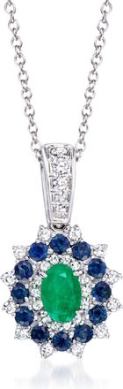 Ross-Simons Emerald and. Sapphire Pendant Necklace With. Diamonds in 14kt White Gold