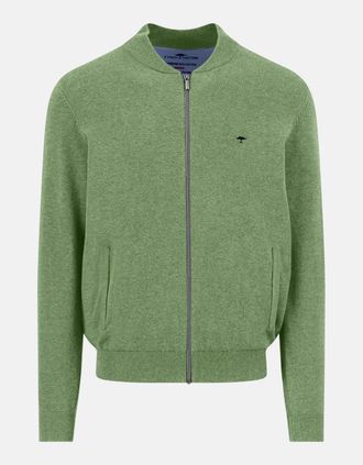 Fynch-Hatton Mens Fine Knit Zipped Cardigan Avocado - Green - Size: 44